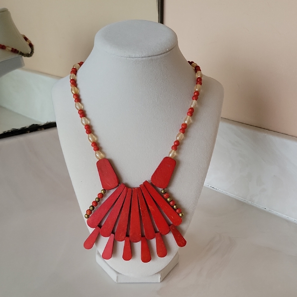 Vintage Wood & Beaded Necklace